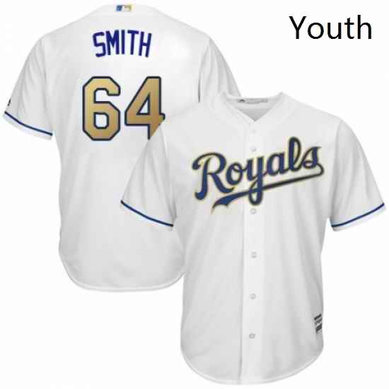 Youth Majestic Kansas City Royals 64 Burch Smith Replica White Home Cool Base MLB Jersey